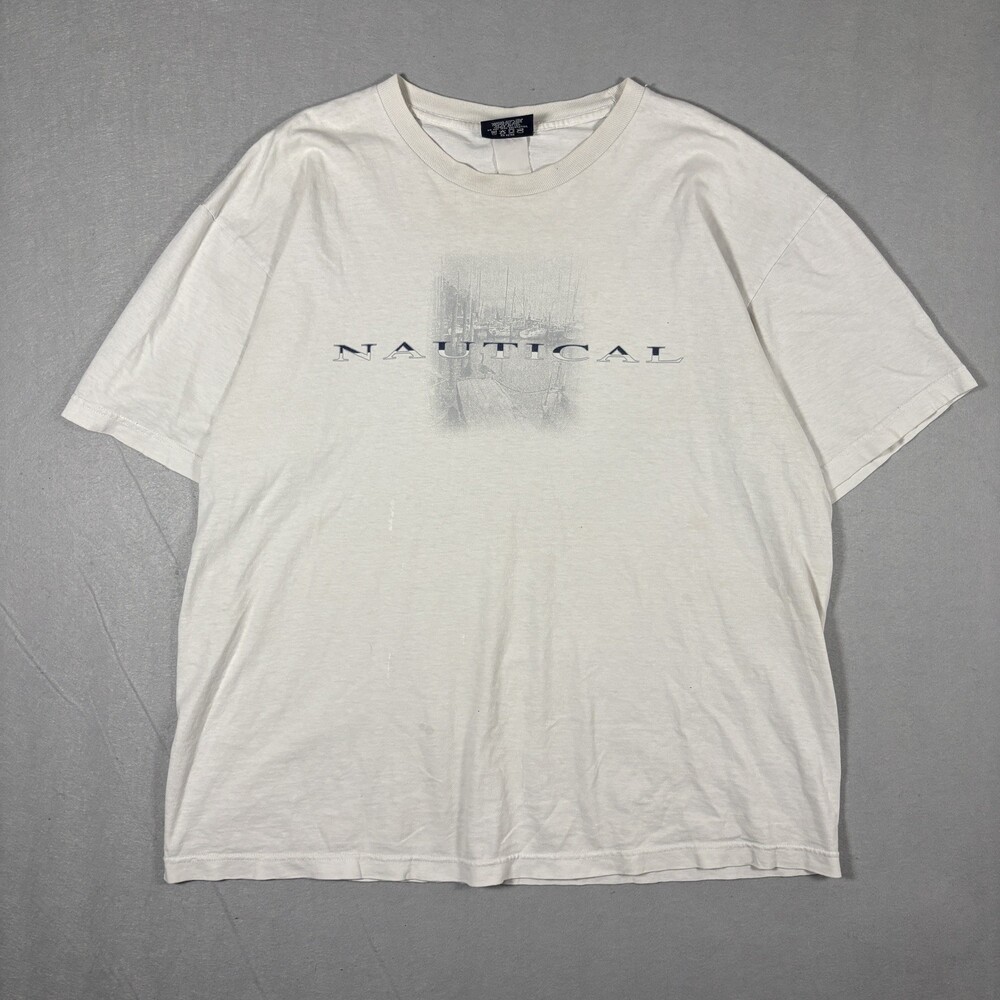 Jansport T-Shirt Mens XL White Nautical Harbor Graphic Print Cotton Short Sleeve